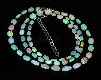 Collier Perles Pépites Opale De Feu Noire Welo Naturelle - 17,5" - 99 Carats - Éthiopie/Inde - Neuf Sans Boîte