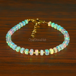 Natural Ethiopian Opal Bracelet, Fire Opal Bracelet, Flashy Opal Bracelet, Handmade Opal Bracelet 7 Inches, October Birthstone, Gift for her
