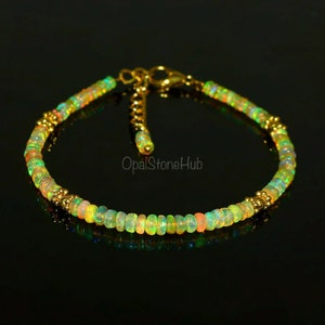 AAA+++ Grade Natura Ethiopian Opal Rondelle Beads Bracelet, Welo Fire Opal Beads Bracelet 7 Inches, Falshy Opal Beads Bracelet, Gift For Her