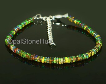 エチオピアンタンブルオパールブレスレット、天然ブラックオパール