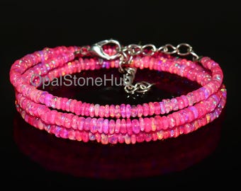Natural Ethiopian Pink Opal Rondelle Beads Necklace, Welo Opal Beaded Necklace, Pink Opal Necklace, Fire Opal Necklace 17 Inches, 2.5 to 4mm