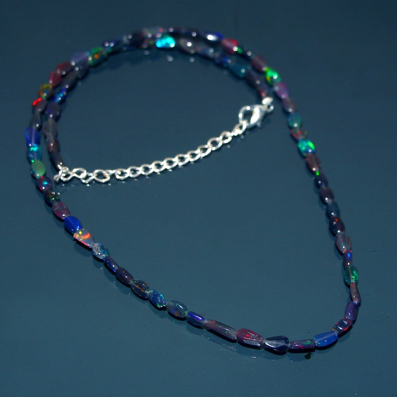 17 Inches Opal Tumble Beads Gemstone Necklace Natural Ethiopian Black Opal Multi Color Opal Smooth Tumble #B5