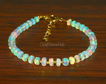 Natural Ethiopian Opal Bracelet, Fire Opal Bracelet, Opal Bracelet, Opal Jewelry, Handmade Opal Jewelry, October Birthstone, Gift for her