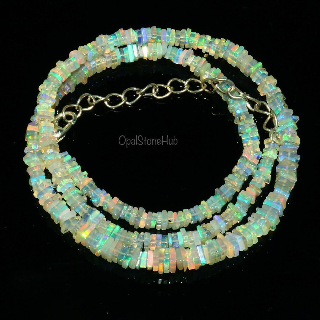 Natural Ethiopian Welo Fire Opal Square Beads Necklace 16 Inches ...