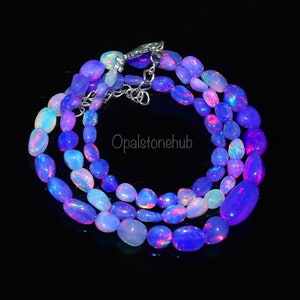 Levender Opal Tumble Necklace, Opal Necklace, Ethiopian Purple Opal Necklace, Opal Beads Necklace 16.5 Inch, Natural Gemstone Jewelry, Gift