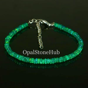 Natural Ethiopian Green Fire Opal Rondelle Beads Bracelet, Green Welo Opal Beaded Bracelet, Opal Beads Bracelet 7 Inches 3 to 4 mm Bracelet