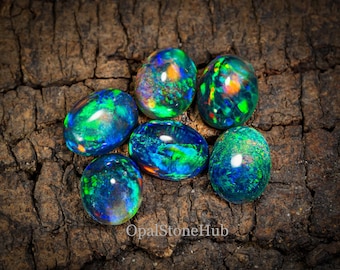 Cabochão de opala azul etíope natural AAA ++, cabochão de opala Welo, cabochão de opala de fogo etíope 6 peças / lote 6x8 mm opala para fazer joias