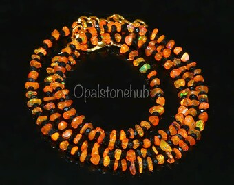 Natural Ethiopian Uncut Orange Opal Beads Necklace, Black Spinel Beads Necklace, Welo Fire Opal beads Necklace 22.5 Inches, Gifted Jewelry