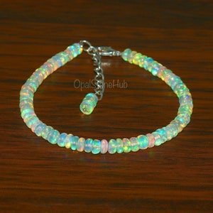 Natural Ethiopian Opal Bracelet, Fire Opal Bracelet, Flashy Opal Bracelet, Handmade Opal Bracelet 7 Inches, October Birthstone, Gift for her