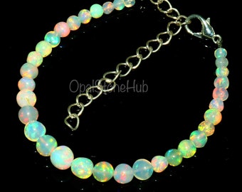 Natural Ethiopian Opal Beads Bracelet, Welo Fire Opal Round Beads Bracelet, Opal Balls Beads Bracelet, Ethiopian Opal Bracelet 7 Inches