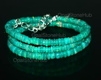 Natural Green Ethiopian Opal Beads Necklace, Green Opal Beads Necklace, Opal Necklace 16 Inch, Fire Opal Necklace, 3 To 4.5 MM Beads Size