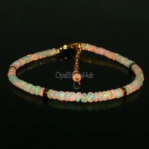 Natural Ethiopian Opal Smooth Rondelle Beads Bracelet, Opal Beads Bracelet, Fire Opal Bracelet, Opal Jewelry, Handmade Jewelry, Gift for her