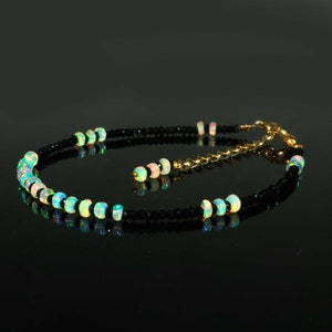 AAA+++ Grade äthiopisches Welo Opal Armband, natürliches äthiopisches Welo Feueropal Armband 7 Zoll, Opal und schwarze Spinal Rondelle Perlen Armband