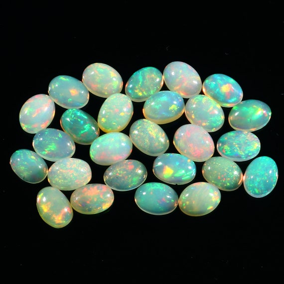 AAA+++ Natural Ethiopian Welo  Fire Opal Gemstone Cabochon, 7x5 MM Oval Shape Multi Color Fire Opal 26 Pcs. Jewelry Making Opal Cabochon #C6