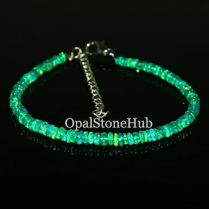 Natural Ethiopian Green Fire Opal Rondelle Beads Bracelet, Green Welo Opal Beaded Bracelet, Opal Beads Bracelet 7Inches 3.5 to 4 mm Bracelet