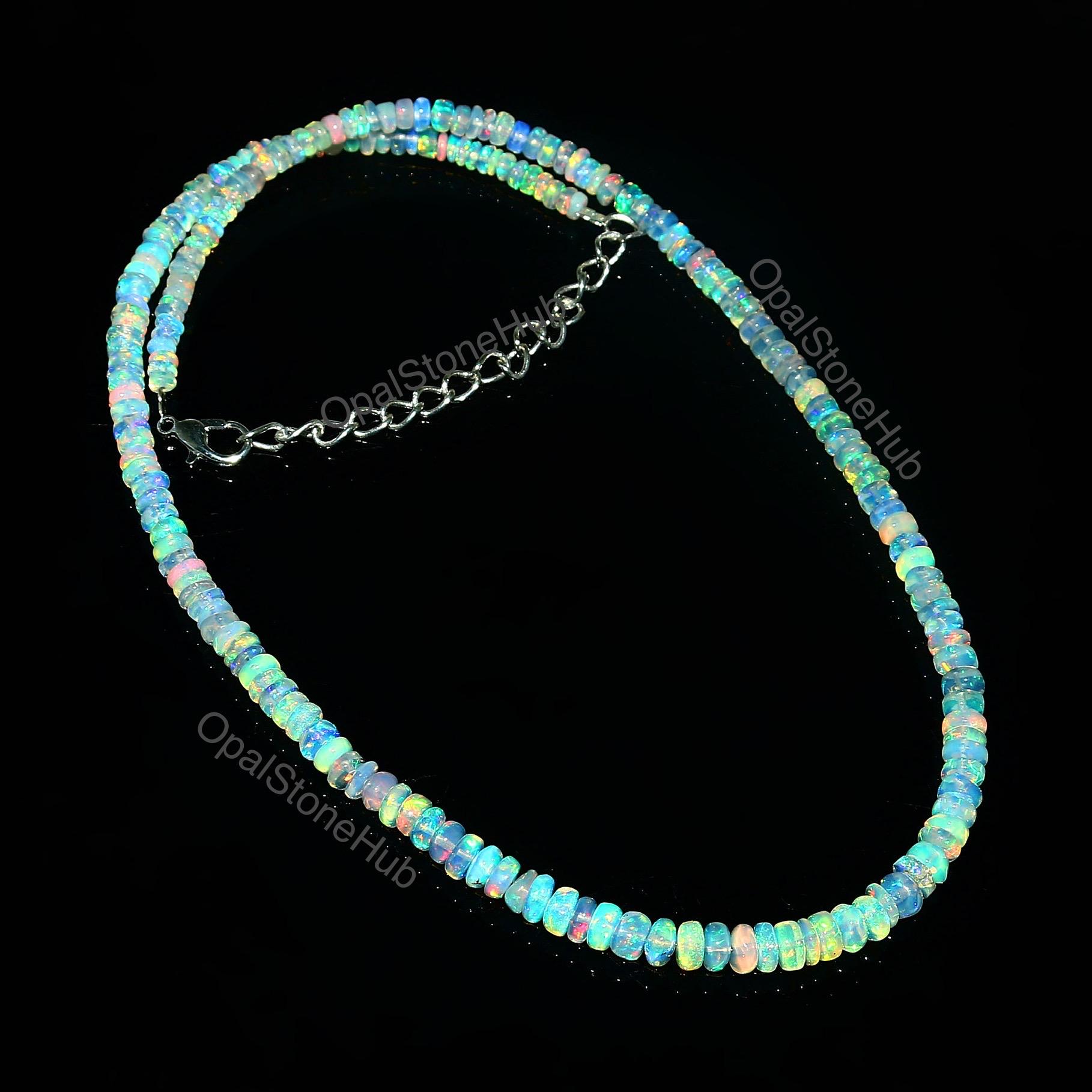 Natural Ethiopian Welo Fire Opal Gemstone Rondelle Beads Necklace 16 ...