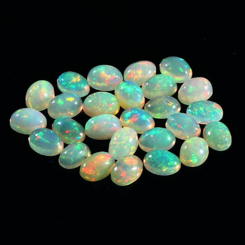 Cabochão de Opala de Fogo Welo Etíope Natural AAA+++, 7 x 5 mm, Formato Oval, Multicolorido, 26 peças. Ideal para fabricação de joias. #C6 imagem 3