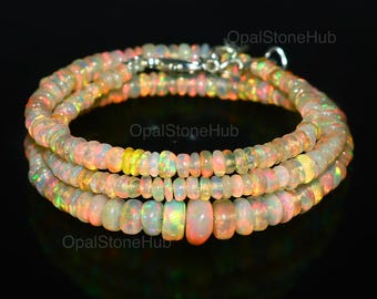 AAA++  Opal Beads Necklace, Natural Ethiopian Welo Opal Beads Necklace, Ethiopian Opal Necklace, Fire Opal Necklace, Opal Necklace 16 Inches