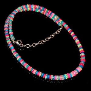 AAA+++ Natural Ethiopian Welo Fire Opal Gemstone Rondelle Beads Necklace 16 Inch,Pink Opal,Paraiba Opal,Rainbow Opal