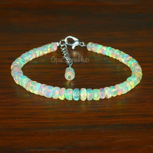 Natural Ethiopian Opal Bracelet, Fire Opal Bracelet, Flashy Opal Bracelet, Handmade Opal Bracelet 7 Inches, October Birthstone, Gift for her