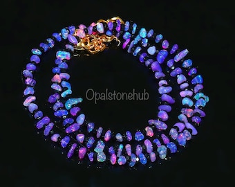 Natural Ethiopian Uncut Purple Opal Beads Necklace, Black Spinel Beads Necklace, Welo Fire Opal beads Necklace 17.5 Inches, Gifted Jewelry