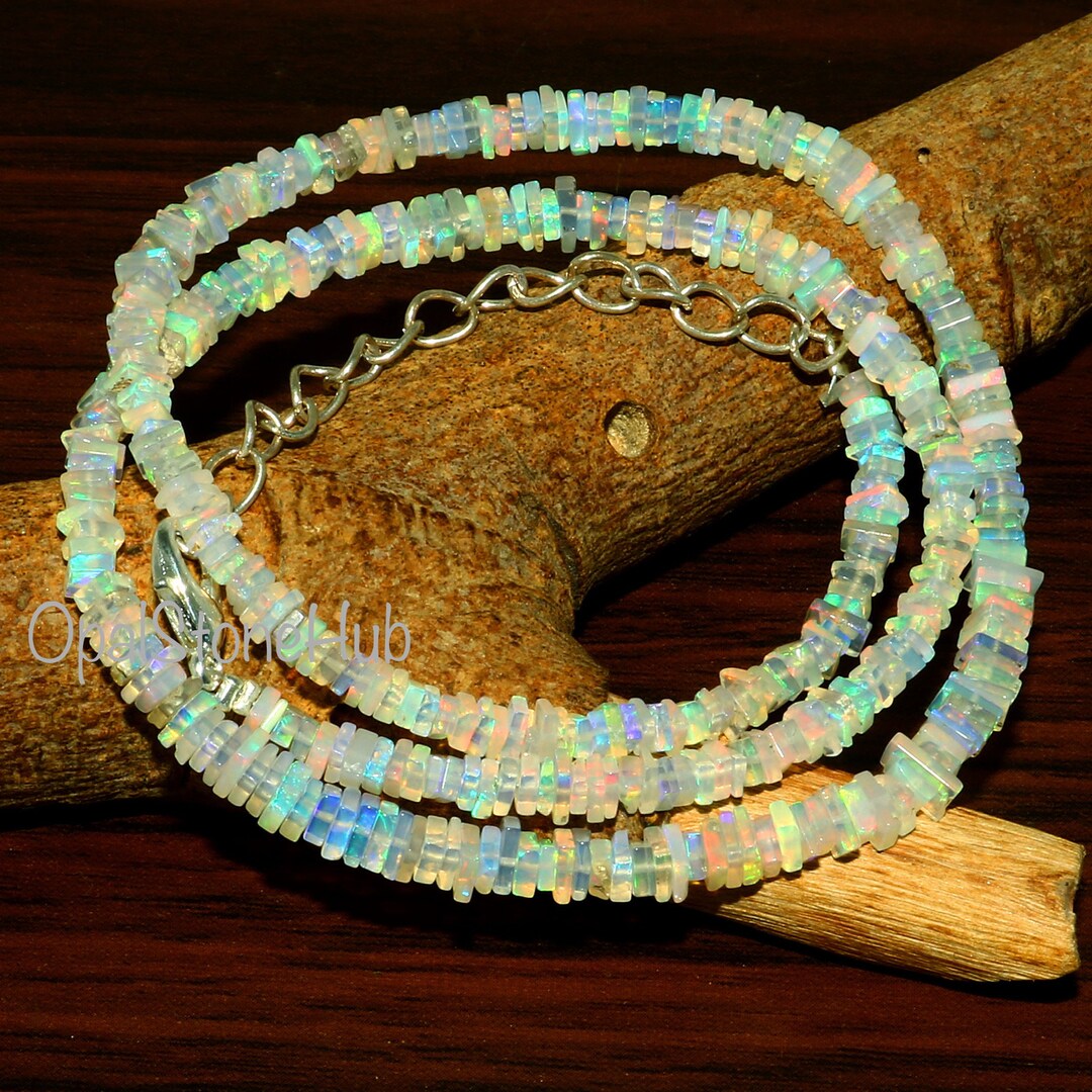 Natural Ethiopian Welo Fire Opal Square Beads Necklace 16 Inches ...