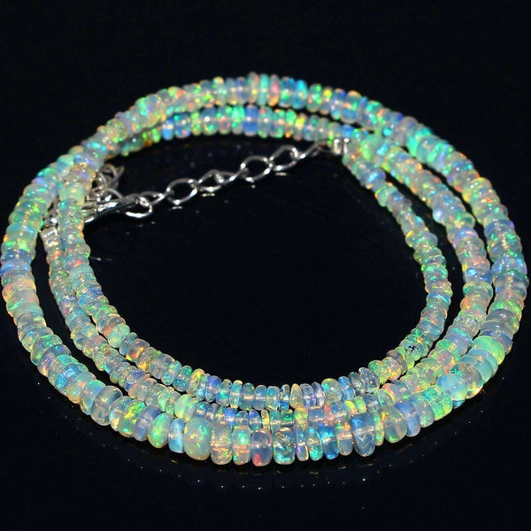 BESTSELLER AAA++ Natural Ethiopian Opal Necklace, Welo Fire Opal, Crystal Opal, Opal Gemstone Rondelle Beads,Opal Necklace 16 Inch,Best Gift