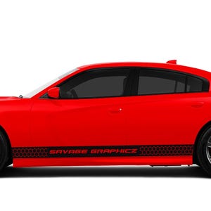 Honeycomb with Custom Text Rocker Panel Stripes Fits Dodge Charger sxt gt rt scatpack