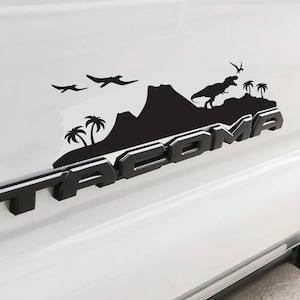 T-rex, Volcano Outdoor Scene - Over the badge Decal Fits 3rd Gen Toyota Tacoma
