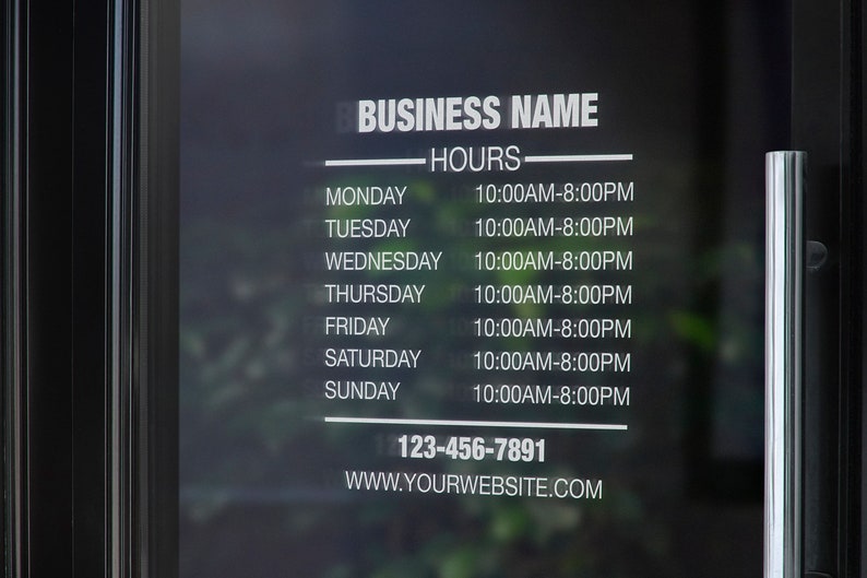 Store Hours Decal, Hours of Operation Decal, Business Hours Decal ...