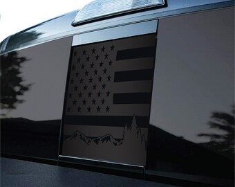 Rear Back Middle Window American Flag With Mountain Outdoor Scene Fits 2016-2022 Toyota Tacoma