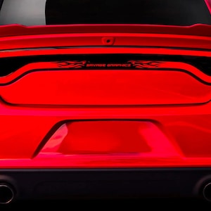 Flaming Racetrack Taillight Pre Cut  Decal Overlay with Custom Text Fits 2016-2023 Dodge Charger sxt rt gt srt scatpack