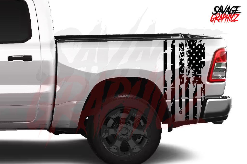 American Flag Vinyl Decal For Cummins Diesel Trucks - Silver 11x11 Inch Bumper Sticker