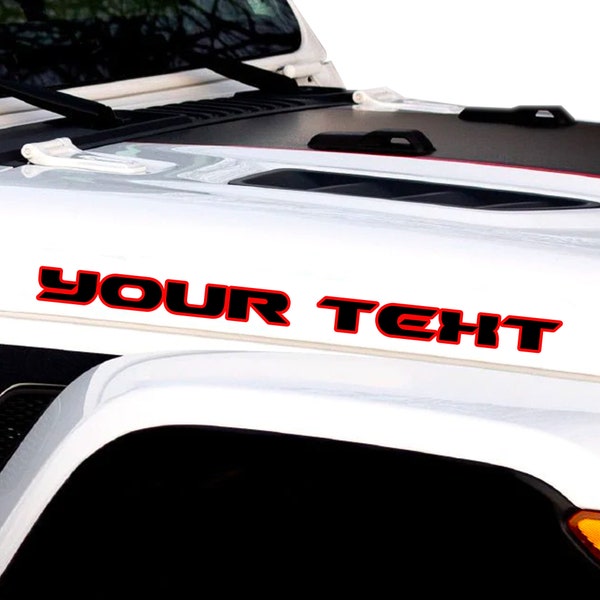 Custom Text Hood  Outlined 2 Colored Decals Fits Jeep Yj Tj Cj Jl Jk