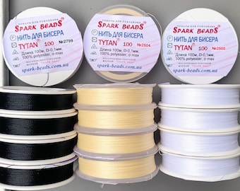 Thread for beadwork Tytan 100, white black beige embroidery threads, Bead weaving, Jewelry Supplies, strong polyester beading thread 100m