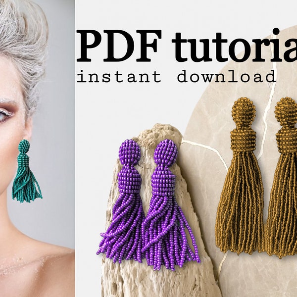 PDF Boucles d'oreilles Tassel Pattern - Oscar De La Renta Boucles d'oreilles Tutoriel - Boucles d'oreilles en perles de rocaille DIY - Boucles d'oreilles perlées Tutoriel - Fabrication de bijoux