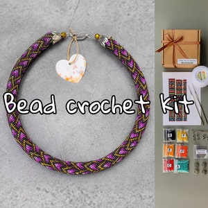 KIT to Make Bead Crochet pink dragon skin necklace - reptile Jewelry making Adult Craft gift - diy Rope Jewelry Beadweaving Crafter Gift