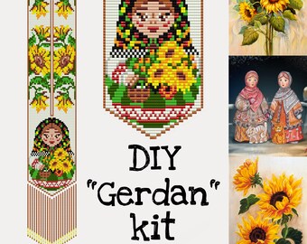 KIT to Make Sunflower nesting doll Bead loom necklace - Seed beaded flower Gerdan pattern - Jewelry making KIT - Adult Craft - diy necklace