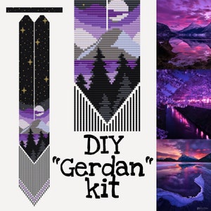 Puede incluir: Kit de bricolaje "Gerdan" para hacer un collar de cuentas con un diseño de paisaje de montaña morado y negro. El kit incluye cuentas, hilo e instrucciones.