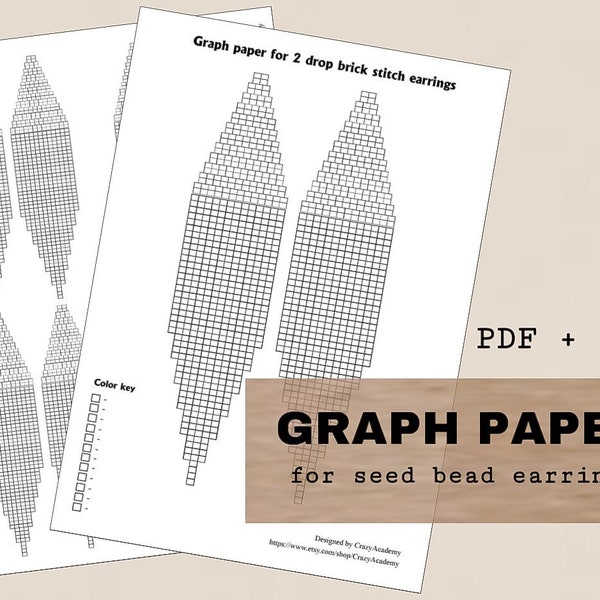 PDF Beading graph paper for 2 drop brick stitch fringe earrings, Seed bead earring patterns, Bead weaving pattern, Beaded earrings patterns