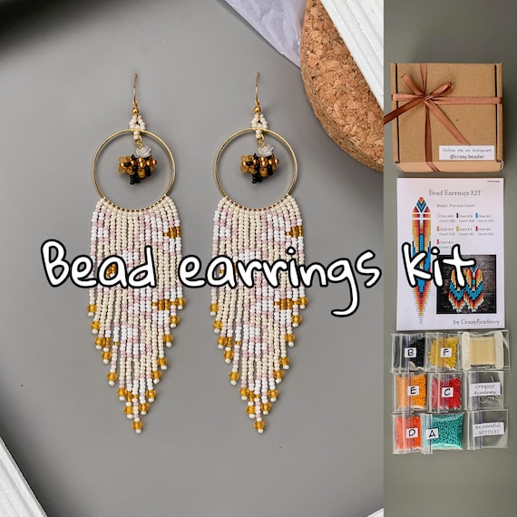 DIY Yellow Bee Bead Fringe Earrings Kit Flowers Beaded Earrings Pattern  Easy Earrings Making Kit for Beginner Simple Earring Tutorial 