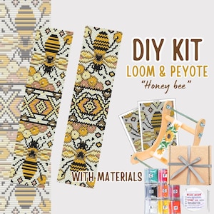 May include: DIY kit for making a beaded bracelet with a honey bee design. The kit includes beads, thread, and a loom. The kit is packaged in a box with a ribbon.
