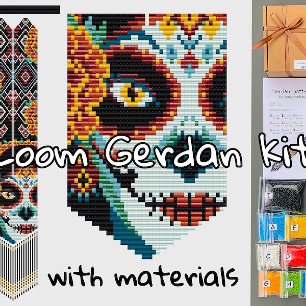 DIY Kit Día de Muertos Skull Lady beaded Gerdan pattern - loom Bead Necklace Pattern - Halloween Craft gift - Beadwork sugar skull pattern