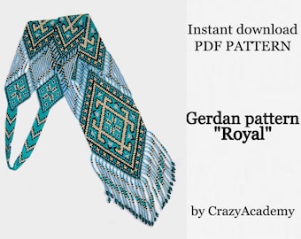 PDF geometric Gerdan pattern, Turquoise Beaded Split Loom Necklace tutorial, Seed bead Loom Necklace Pattern, Ethnic jewelry making tutorial