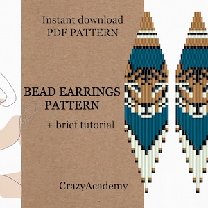PDF Beaded Tiger Bead Fringe earring pattern, wild animal tiger lover earrings making pattern, easy Bead Jewelry Making Craft tutorial