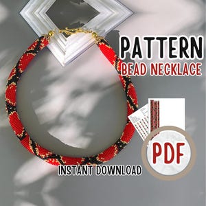 Modèle PDF de collier en python rouge et or - Modèle de corde au crochet de perles - Lariat en perles de peau de serpent à faire soi-même - Téléchargement instantané - Tutoriel de crochet de perles