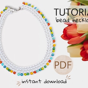 Tutorial PDF fai da te per collana di fiori con margherite, tutorial di fiori colorati con perline, modello di collana con collare di perline di perline, Easy Crafter