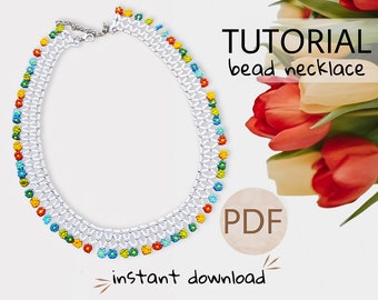 PDF DIY Bead daisy flower necklace tutorial, Beadwork colorful flower tutorial, Beadweaving Seed bead collar Necklace pattern, Easy Crafter