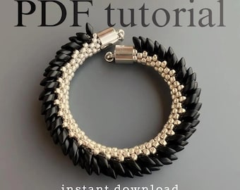 PDF Miyukiドラゴンビーズブレスレットのパターン、ブラックシルバーシードビーズジュエリーチュートリアル、DIYブレスレットクラフトパターン