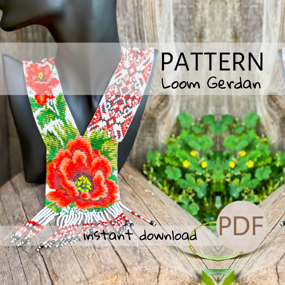 PDF Red Poppies Seed Bead Woven Necklace, Tutorial to Making Ethnic
